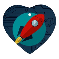 Rocket With Science Related Icons Image Heart Ornament (two Sides) by Vaneshart