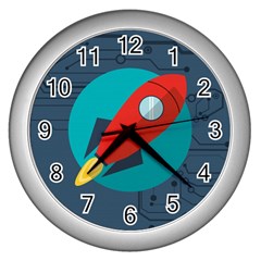 Rocket With Science Related Icons Image Wall Clock (silver) by Vaneshart