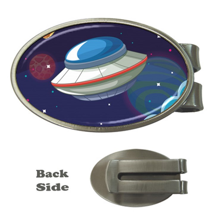 Ufo Alien Spaceship Galaxy Money Clips (Oval) 