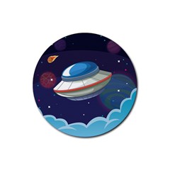 Ufo Alien Spaceship Galaxy Rubber Round Coaster (4 Pack)  by Vaneshart