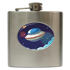 Ufo Alien Spaceship Galaxy Hip Flask (6 Oz) by Vaneshart