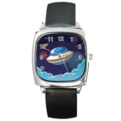 Ufo Alien Spaceship Galaxy Square Metal Watch by Vaneshart