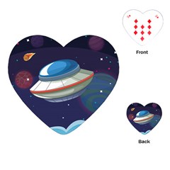 Ufo Alien Spaceship Galaxy Playing Cards Single Design (heart) by Vaneshart