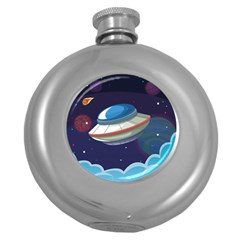 Ufo Alien Spaceship Galaxy Round Hip Flask (5 Oz) by Vaneshart