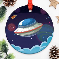 Ufo Alien Spaceship Galaxy Round Ornament (two Sides) by Vaneshart