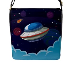 Ufo Alien Spaceship Galaxy Flap Closure Messenger Bag (l) by Vaneshart