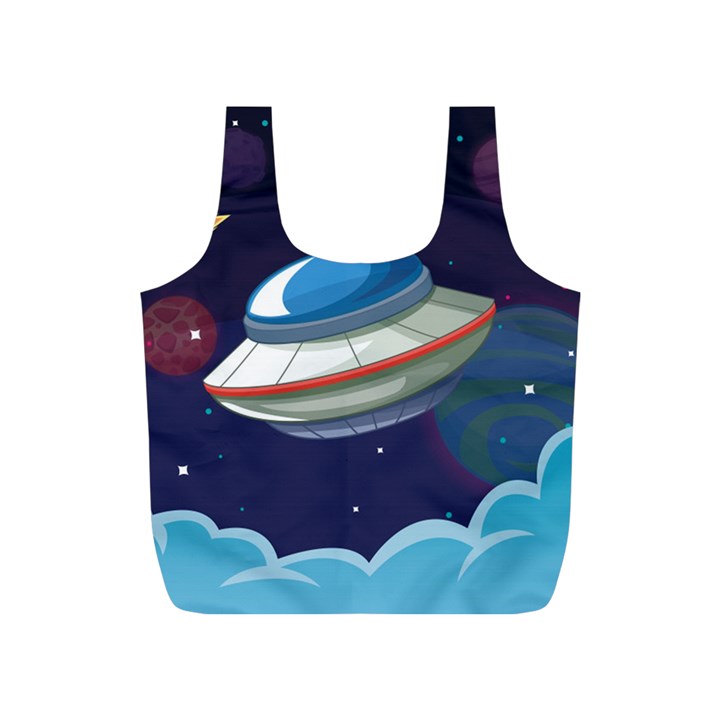 Ufo Alien Spaceship Galaxy Full Print Recycle Bag (S)