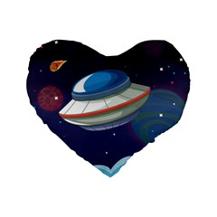 Ufo Alien Spaceship Galaxy Standard 16  Premium Flano Heart Shape Cushions by Vaneshart