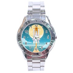 Space Exploration Illustration Stainless Steel Analogue Watch by Vaneshart