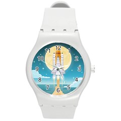 Space Exploration Illustration Round Plastic Sport Watch (m) by Vaneshart