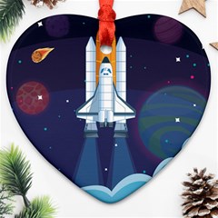 Spaceship Milkyway Galaxy Heart Ornament (two Sides) by Vaneshart