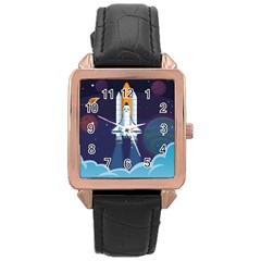 Spaceship Milkyway Galaxy Rose Gold Leather Watch  by Vaneshart