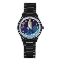 Spaceship Milkyway Galaxy Stainless Steel Round Watch