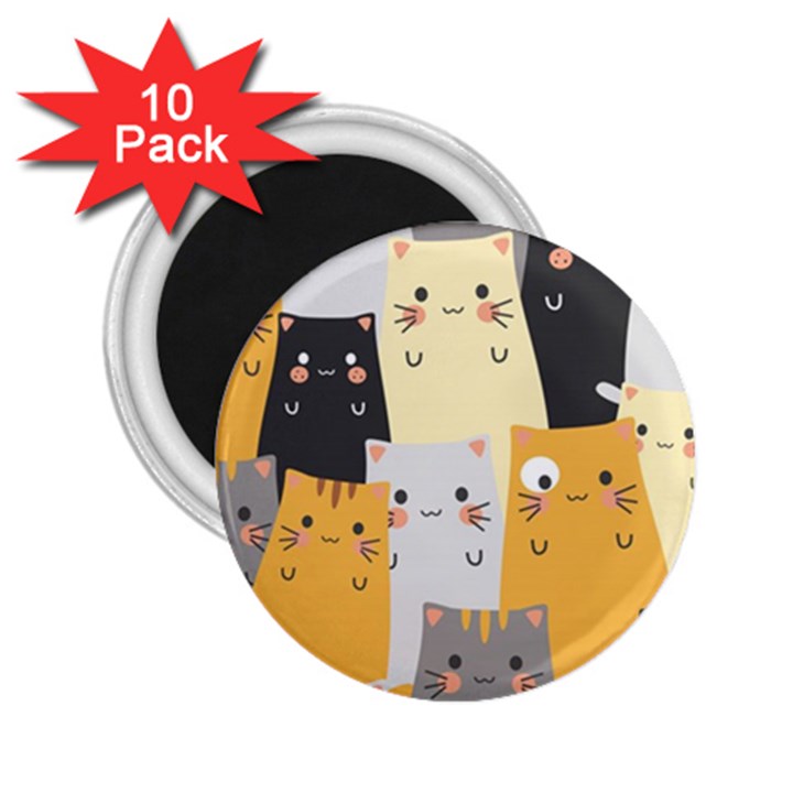 Seamless Pattern Cute Cat Cartoons 2.25  Magnets (10 pack) 