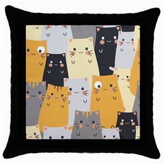 Seamless Pattern Cute Cat Cartoons Throw Pillow Case (black) by Vaneshart