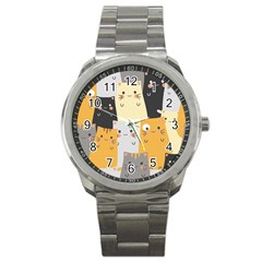 Seamless Pattern Cute Cat Cartoons Sport Metal Watch by Vaneshart