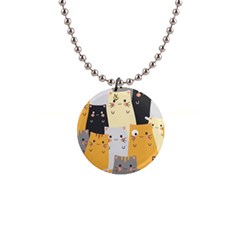 Seamless Pattern Cute Cat Cartoons 1  Button Necklace