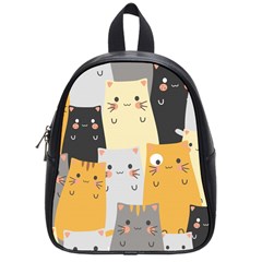 Seamless Pattern Cute Cat Cartoons School Bag (small) by Vaneshart