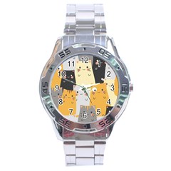 Seamless Pattern Cute Cat Cartoons Stainless Steel Analogue Watch by Vaneshart