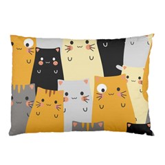 Seamless Pattern Cute Cat Cartoons Pillow Case (two Sides) by Vaneshart