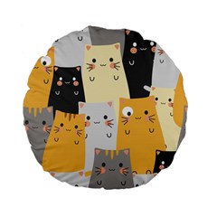 Seamless Pattern Cute Cat Cartoons Standard 15  Premium Flano Round Cushions by Vaneshart