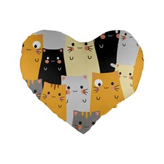 Seamless Pattern Cute Cat Cartoons Standard 16  Premium Flano Heart Shape Cushions by Vaneshart