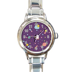 Space Travels Seamless Pattern Vector Cartoon Round Italian Charm Watch by Vaneshart