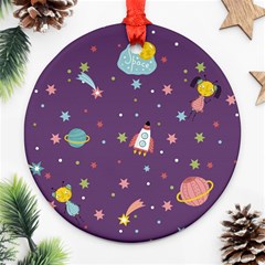 Space Travels Seamless Pattern Vector Cartoon Ornament (round) by Vaneshart