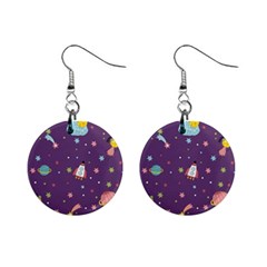 Space Travels Seamless Pattern Vector Cartoon Mini Button Earrings by Vaneshart