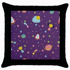 Space Travels Seamless Pattern Vector Cartoon Throw Pillow Case (black) by Vaneshart