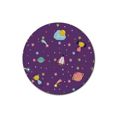 Space Travels Seamless Pattern Vector Cartoon Rubber Coaster (round)  by Vaneshart