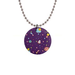 Space Travels Seamless Pattern Vector Cartoon 1  Button Necklace by Vaneshart