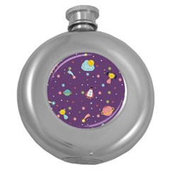 Space Travels Seamless Pattern Vector Cartoon Round Hip Flask (5 Oz) by Vaneshart