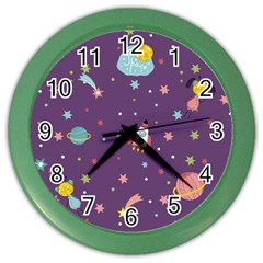 Space Travels Seamless Pattern Vector Cartoon Color Wall Clock