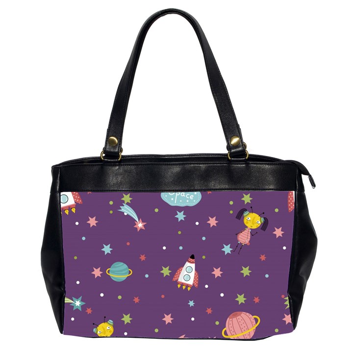 Space Travels Seamless Pattern Vector Cartoon Oversize Office Handbag (2 Sides)