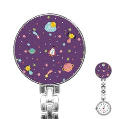 Space Travels Seamless Pattern Vector Cartoon Stainless Steel Nurses Watch by Vaneshart