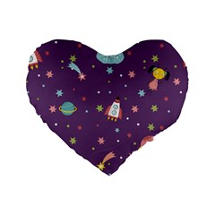 Space Travels Seamless Pattern Vector Cartoon Standard 16  Premium Flano Heart Shape Cushions by Vaneshart