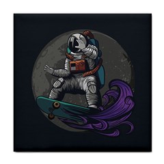 Illustration Astronaut Cosmonaut Paying Skateboard Sport Space With Astronaut Suit Tile Coaster by Vaneshart