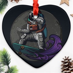 Illustration Astronaut Cosmonaut Paying Skateboard Sport Space With Astronaut Suit Ornament (heart) by Vaneshart