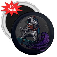 Illustration Astronaut Cosmonaut Paying Skateboard Sport Space With Astronaut Suit 3  Magnets (10 Pack)  by Vaneshart