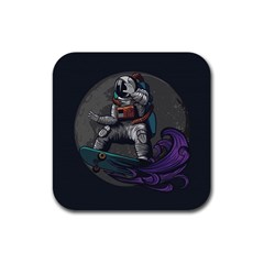 Illustration Astronaut Cosmonaut Paying Skateboard Sport Space With Astronaut Suit Rubber Coaster (square)  by Vaneshart