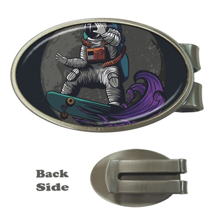 Illustration Astronaut Cosmonaut Paying Skateboard Sport Space With Astronaut Suit Money Clips (Oval) 