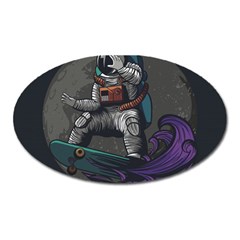 Illustration Astronaut Cosmonaut Paying Skateboard Sport Space With Astronaut Suit Oval Magnet by Vaneshart