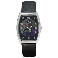 Illustration Astronaut Cosmonaut Paying Skateboard Sport Space With Astronaut Suit Barrel Style Metal Watch by Vaneshart