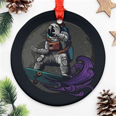 Illustration Astronaut Cosmonaut Paying Skateboard Sport Space With Astronaut Suit Round Ornament (two Sides) by Vaneshart