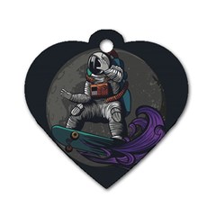 Illustration Astronaut Cosmonaut Paying Skateboard Sport Space With Astronaut Suit Dog Tag Heart (one Side) by Vaneshart