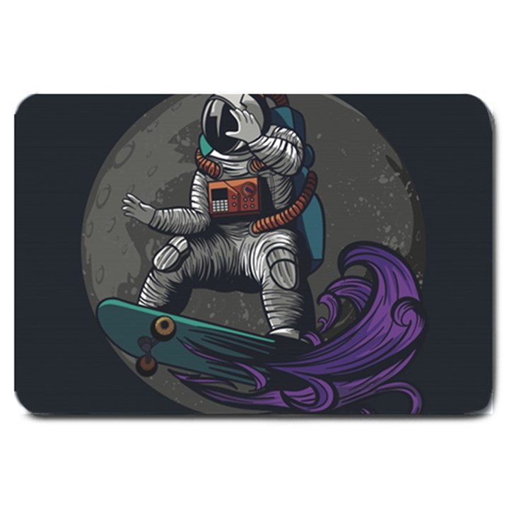 Illustration Astronaut Cosmonaut Paying Skateboard Sport Space With Astronaut Suit Large Doormat 