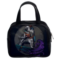 Illustration Astronaut Cosmonaut Paying Skateboard Sport Space With Astronaut Suit Classic Handbag (two Sides) by Vaneshart