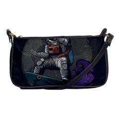 Illustration Astronaut Cosmonaut Paying Skateboard Sport Space With Astronaut Suit Shoulder Clutch Bag by Vaneshart