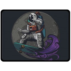 Illustration Astronaut Cosmonaut Paying Skateboard Sport Space With Astronaut Suit Fleece Blanket (large)  by Vaneshart